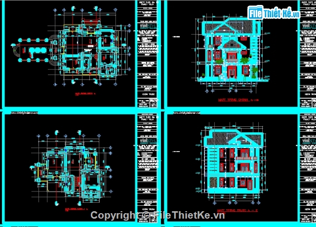 File AutoCAD Biệt Thự,Kiến Trúc+Nội Thất+Chi Tiết,Phối Cảnh Công trình,biệt thự đẹp